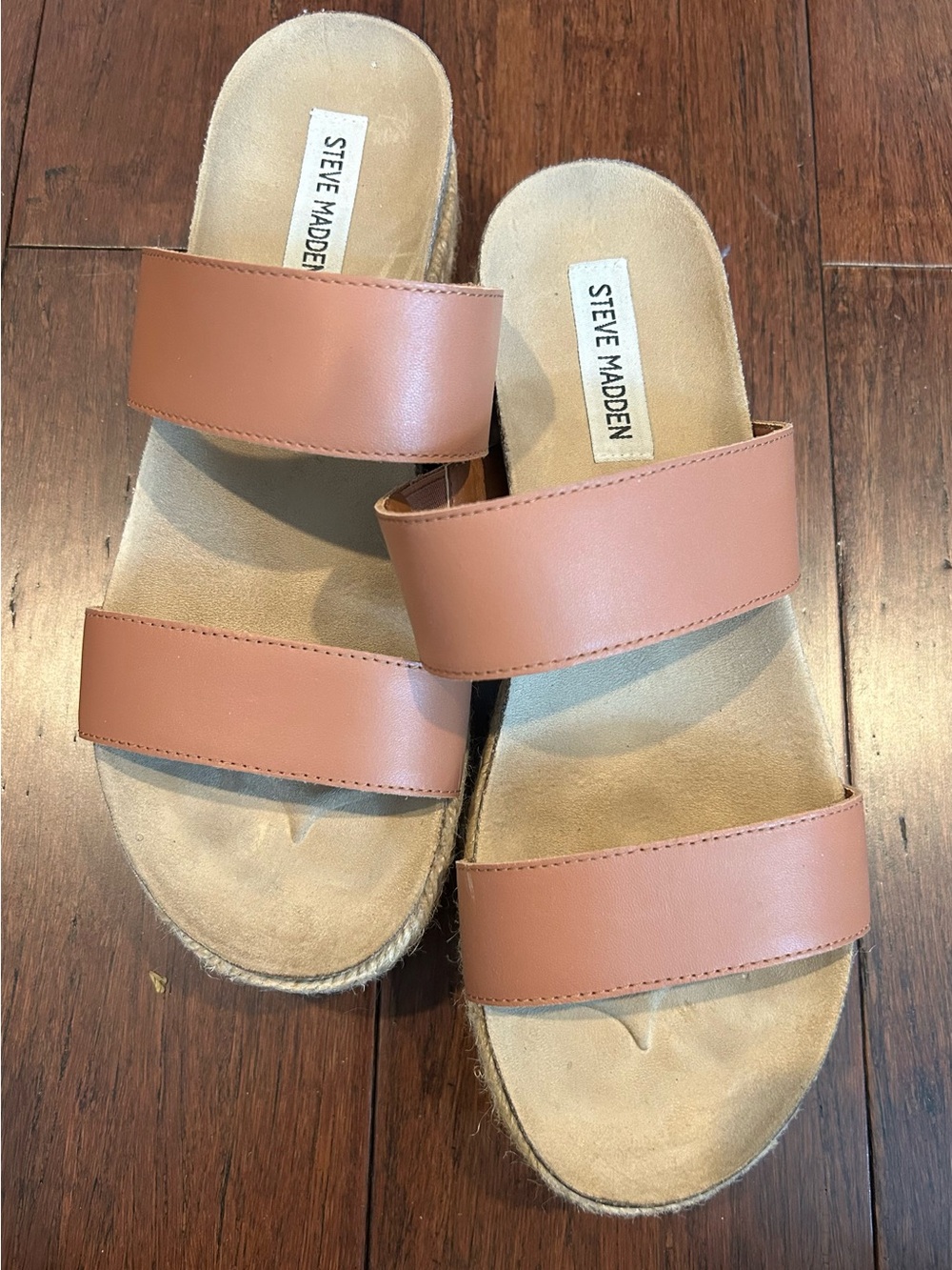 Steve Madden “Jaime” Women’s Double-Strap Slide Sandals in Tan